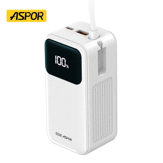 Aspor Chinese Direct Supplier A362 Portable Power Bank 20000mAh Mobile Laptop Charger 65W 
