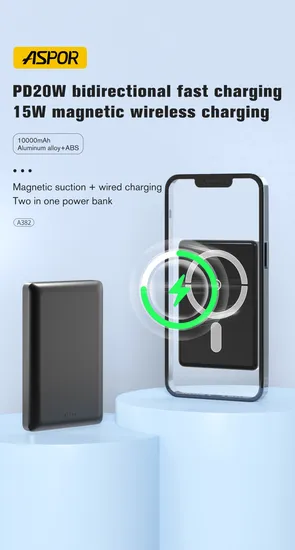 Aspor A382 Original 10000mAh Capacity Power Bank Wireless Charging Max 15W Fast Charging Pd20W 